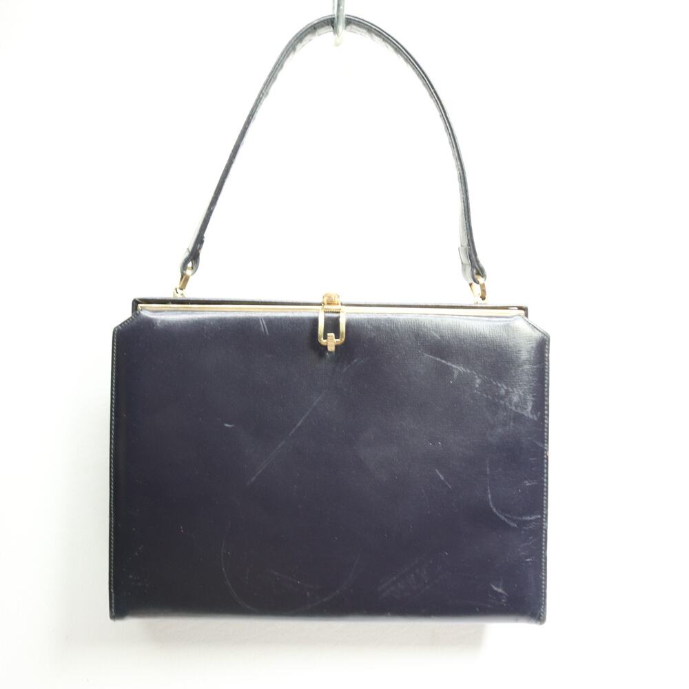 Vtg Bags by Richcraft Handbag M Black Faux Leather Satchel Purse Red Lined Hinge